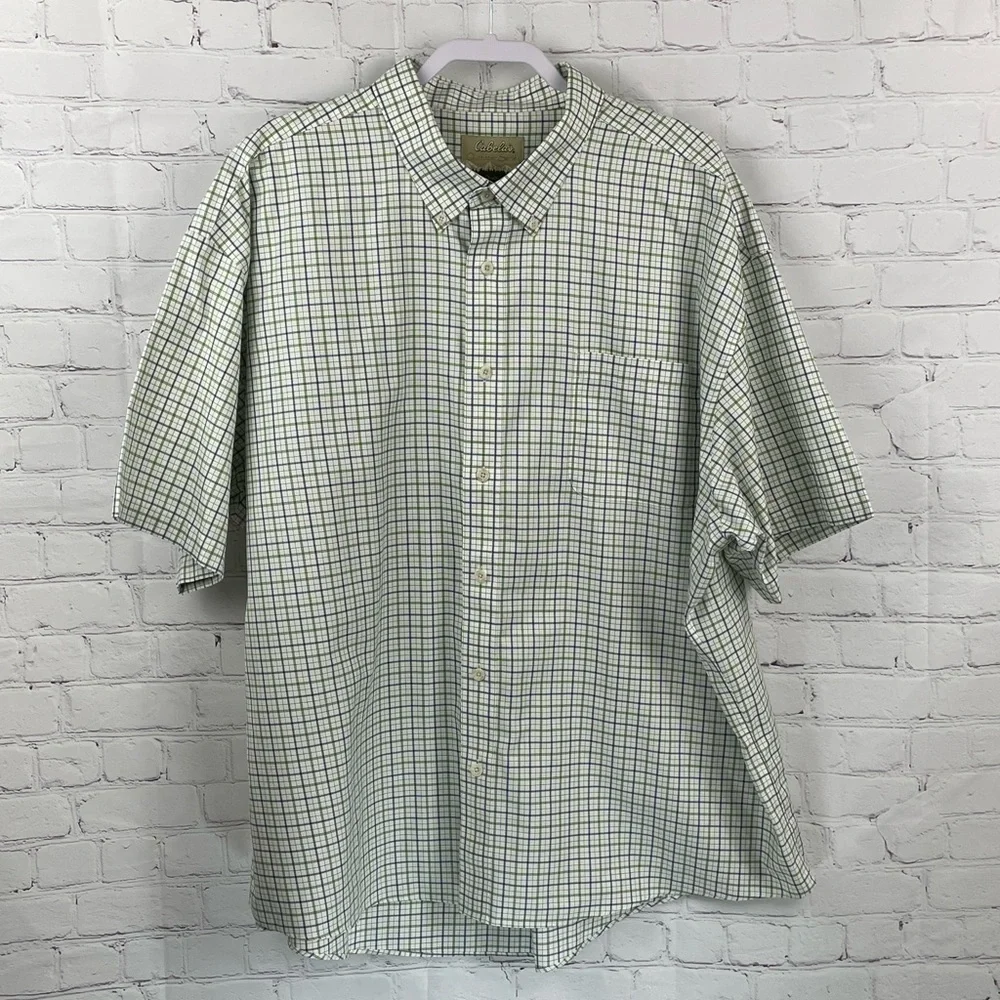 Cabelas Outfitter Series Shirt Mens 3XL Green/White Plaid Short Sleeve Button Up - Picture 1 of 8
